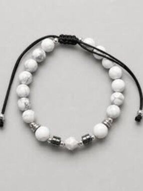 Adjustable Bracelet with real stone Howlite and hematites
